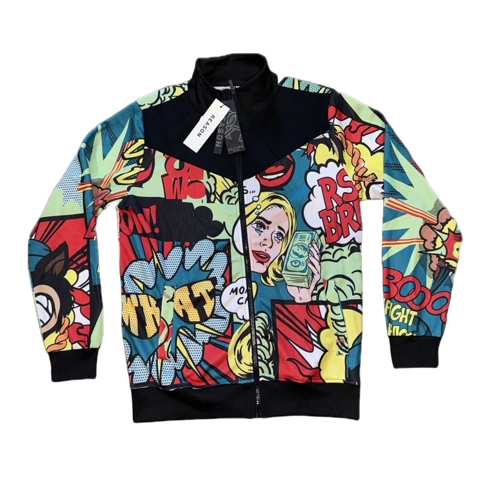 REASON *NWT* Comic Pop Art Graphic‎ Track Jacket Full Zip Streetwear | Men's S